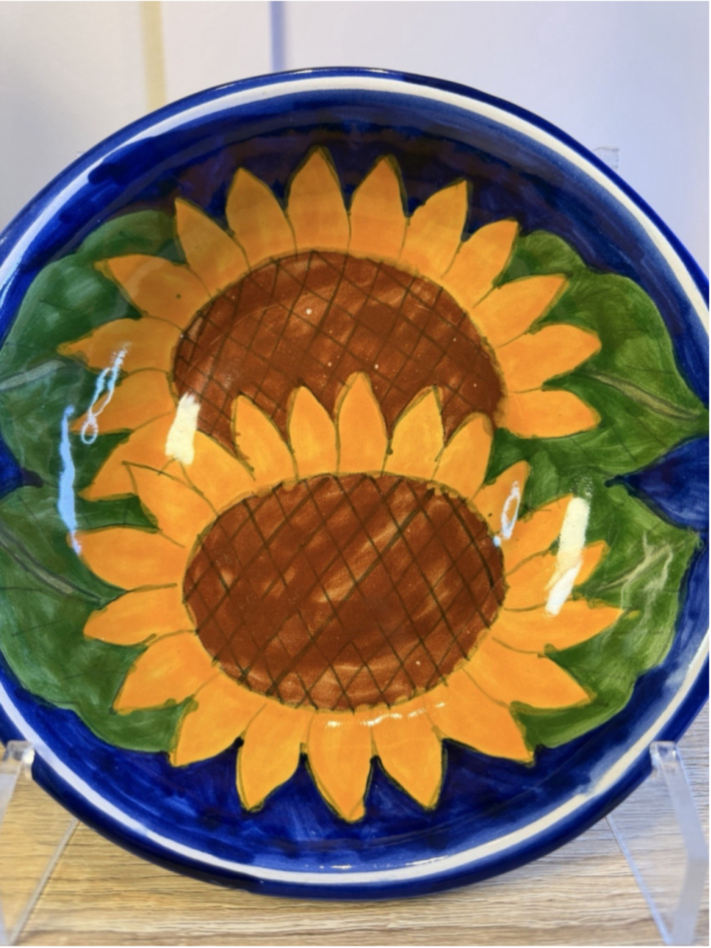 Vintage Hand Painted Pottery Bowl Mexico La Corona Crown 7.5